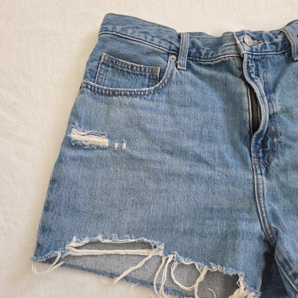 Uniqlo Distressed Denim Shorts 30" Blue Thrashed Cut Off High Rise Summer Casual - Picture 6 of 12